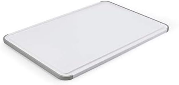 KitchenAid Classic Plastic Cutting Board with Perimeter Trench and Non Slip Edges, Dishwasher Safe, 12 inch x 18 inch, White and Gray