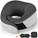 AYhome Travel Pillow, Memory Foam Neck Pillow for Travel, Portable Flight Pillow for Neck Support, Travel Neck Pillow for Airplane Train with Eyemask and Earplugs(Light Grey)