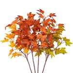 Phliofd 4Pcs Artificial Maple Leaves Branches 21.6in Fake Fall Leaves Stems Plants Outdoor Greenery for Home Kitchen Farmhouse Thanksgiving Table Centerpiece Fireplace Halloween DÃƒ©cor Orange