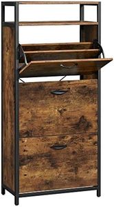 VASAGLE LBS802B01 Shoe Cabinet with 3 Compartments, Shoe Rack, Shoe Cabinet with 3 Compartments, Shoe Racks, Hallway, for 15-24 Pairs of Shoes, Space-Saving, 80 x 30 x 130 cm, Vintage Brown / Black