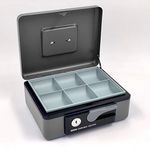 oddpod™ SR Taiwan Imported Metal Cash Box/Safe Locker Box for Jewellery, Money Box for Cash with Plastic Coin Storage Tray (Medium Size) - Dark Grey