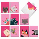 The Best Card Company - 20 Adorable Cat Greeting Cards (4 x 5.12 Inch) - Blank Assortment (10 Designs, 2 Each) - Kitties and Kisses AM5657OCB-B2x10