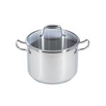 Lagostina Ambiente, Stainless steel 9-in/ 8qt./24cm /7.5 L Stockpot, Stainless Steel pan with tempered glass lid, riveted handles, Induction and oven safe, 400°F