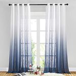 NICETOWN White Sheer with Gradient Navy Blue - Ombre Semi Sheer Curtains for Kids Room/Living Room/Bedroom/Glass Sliding Door, 50" Wide x 95" Long Per Panel, Set of 2