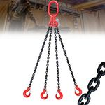 6 Ton 4 Leg Chain Sling 5/16” 3.28 Ft, G80 Alloy Steel 4 Way Chain Slings Quadruple Leg Slings Lifting with 4 Safety Grab Hooks Heavy Duty for Engine Hoist Lifts