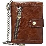 Men Genuine Leather Wallet FID Blocking Zipper Bifold Slim Minimalist Money Clip Credit Card Passport Stylish Purse Coin Billfold Front Back Pocket Coach Designer Chain Purse Travel Gift Q-20,Coffee