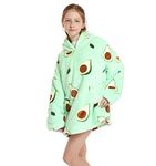 Summshall Kids Blanket Hoodie Oversized with Big Front Pockets, Flannel and Cotton Wool Warm Cozy Hug Boy Girl, Fuzzy Fleece Wearable Sweatshirt Blankets 7-12Years Avocado