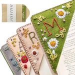 Dalianlc 26 Letters Personalized Hand Embroidered Corner Bookmark Cute Flower Embroidery Corner Book Marker Handmade Stitched Felt Triangle Corner for Book Reading Lovers Gift (S, Summer)