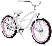 Firmstrong Urban Girl Single Speed Beach Cruiser Bicycle, 20-Inch, White w/ Pink Rims