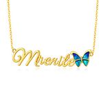 MRENITE 10k 14k 18k Solid Yellow Gold Personalized Name Necklace – Dainty Nameplate Jewelry - Custom Any Name Gift for Her Women Daughter Wife, Metal Rhinestone, No Gemstone Cubic Zirconia