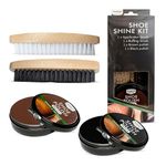 4pc Boot Brush & Wax Polish Set | Traditional Leather Shoe Polish Shine Kit Boot Polish Brush Kit - Includes Applicator Brush, Buffing Brush, Black & Brown Polish