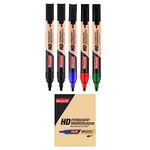 Reynolds HD PM 5 CT POUCH, 2 BLACK, 1 BLUE, 1 RED & 1 GREEN | For Office and Students | Leak Proof Chisel Point Marker Pens with Unique Tip Stopper System | Multicolour