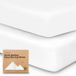 Pack and Play Sheets Fitted, 2-Pack Mini Crib Sheets - Pack N Play Sheets, Organic Fitted Crib Sheet for Pack and Play Mattress,Playard Baby Crib Sheets,Crib Sheets Neutral for Boys,Girls (Soft White)