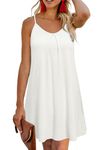 ULTRANICE Women's 2023 Spring Summer Casual Beach Dresses V Neck Spaghetti Straps White Backless Swing Mini Sun Dress(White,M)