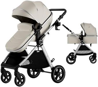Accombe Baby Stroller, 2 in 1 Newborn Stroller Convertible Bassinet for Infant Toddler Pram with Footmuff (Camel)