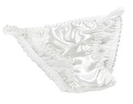 LSHARON Women's Sexy 100% Mulberry Silk Lingerie Underwear Lace Thong Briefs Panties (L(Tag 2XL), White)