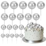 ASTARON 20 Pcs Ball Cake Topper Decorations Mini Balloons Cake Topper Sticks Silver Balls Cake Picks Cake Topper Balls Cake Decorations for Wedding Birthday Cake Decorations