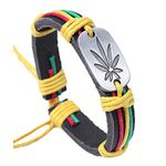 Art Attack Weed 420 Marijuana CBD THC Pot Leaf Rastafarian Jamaica Hip Hop Rap Adjustable Bracelet, Adjustable, Faux Leather