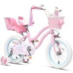 Glerc 14 Inch Kids Bike for 3 4 5 Years Old Girls,Princess Style with Streamers & Basket & Stabilisers, Pink