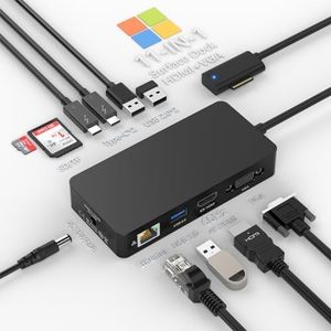 Microsoft Surface Dock - 11 in 1 Surface Docking Station with 4K@60HZ HDMI+VGA, Surface Pro Docking Station Power Supply for Surface Pro 11/10/9/8/X/7/6/5/4/3, Laptop Go, Laptop 6-1,Surface Book 3/2/1