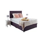 GHOST BEDS Prague Divan Bed Set + 10" Memory Sprung Mattress + Free 20" Headboard AVAILABLE (Purple Plush Velvet, 5FT KINGSIZE)