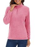 MAGCOMSEN Women's 1/4 Zip Pullover Fleece Sweatshirt Stand-Collar Long Sleeve Solid Casual Athletic Tops Pink, L