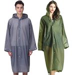 Rain Ponchos Raincoats for Adults Women Men, Reusable 2 Pack Rain Jacket Coats with Hood for Family Disney Camping Hiking(1 Green+1 Gray)