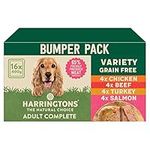 Harringtons Grain Free Hypoallergenic Wet Dog Food Variety Pack 16x400g - Chicken, Beef, Turkey & Salmon - All Natural Ingredients400 g (Pack of 16), Packaging may vary