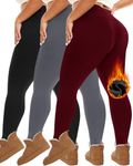 HLTPRO 3 Pack Fleece Lined Leggings for Women Plus Size - High Waisted Thermal Winter Workout Pants Warm Running Leggings, Black/ Dark Grey/ Wine, 3X-Large Plus