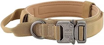 Plutus Pet Tactical Dog Collar, Soft Padded, Adjustable with Heavy Duty Metal Buckle, Military Dog Collar with Control Handle for Medium Large and Extra Large Dogs (M, Brown)