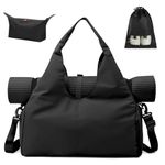 Aucuu Yoga Mat Bag, Sport Gym Bag Womens, Lightweight Yoga Bag with Yoga Strap, Large Gym Bag, Waterproof Yoga Bag with Shoes Compartment and Wet Pocket (Black)