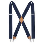 HISDERN Braces for Men Trousers with Very Strong 4 Clips Heavy Duty Suspenders X Style Navy Blue Adjustable Suspender