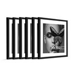 Art Street Synthetic Document Large Size Wall Photo Frame, Set Of 6 Big Frames For Wall Artwork, Certificates, Picture & Photographs Home Decor (10x10 Inch Matted To: 8x8 Inch, Black)