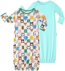 BambooBud Baby Sleep Gown Lightweight Sleeper Baby Boys Girls Wearable Blanket Long sleeve Nightgown 2 Pack Sleep Sack, Animal Grid+Cooling Blue, NB