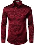 ZEROYAA Men's Hipster Design Slim Fit Long Sleeve Jacquard Button Up Dress Shirts for Party Prom ZLCL32-Burgundy XX-Large