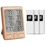 Geevon Indoor Outdoor Thermometer Wireless with 3 Remote Sensors, Digital Hygrometer Indoor Thermometer, Temperature Humidity Monitor Gauge with 200FT/60M Range (Wooden)