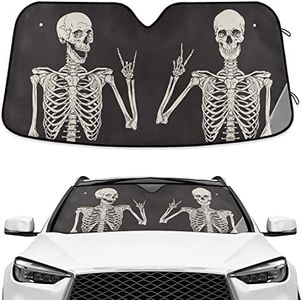 Windshield Sun Shade Skeleton Skull Black Front Car Window Shades Blocks UV Rays Visor Protector Accordion Folding Auto Sunshade for Car Truck SUV