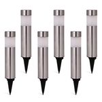 Solar Bollard Lights Outdoor - 6 Pack Stainless Steel Warm White LED Landscape Lights Waterproof Decorative Lighting for Backyard Lawn Patio