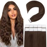 Elailite Tape in Human Hair Extensions 40 PCS Thick Volume 3g/pcs - Seamless Skin Weft 100% Real Natural Remy Hair Extension (#4 Medium Brown, 18 Inch)