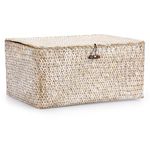 IGNPION Seagrass Storage Basket with Lid Woven Desktop Basket Bathroom Storage Organiser Box, Living Room Decorative Under Shelf Basket Multipurpose Storage Hamper(Whitewash,XL)