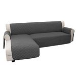 Easy-Going Sofa Slipcover L Shape Sofa Cover Sectional Couch Cover Chaise Lounge Slip Cover Reversible Sofa Cover Furniture Protector Cover for Kids Children Dog Cat (Small, Dark Gray/Dark Gray)