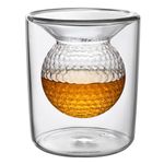 Golf Gifts for Mens Golfers, 160ml Embedded Golf Ball Shape Whisky Glasses Tumbler, Unique Whiskey Glass Rum Glass Wine Glasses Drinking Accessory for Home Bar Party Game Birthday Gifts