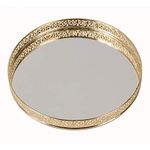 Craft Brio -A TRENDY HANDICRAFTS Round Decorative Mirror Tray 10 inches Dia Gold Plated Round Decorative Glass Mirror for Weeding and Pooja Diwali Gifting (10 X 10 X 2 Inches)