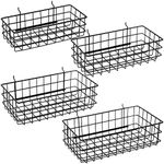 ZENFUN 4 Pack Pegboard Baskets, 4 Size Hanging Wall Basket Bin, Metal Wire Shelf Baskets for Organizing Various Tools, Workbench, Accessories, Garage Storage, Wall Mount Organizer, Black