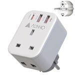 AUNNO UK to European Plug Adapter, PD 20W Fast Charging Grounded European Adapter with Shaver Plug, Adapter with 2 USB Ports and 1 USB-C Port for Germany France Spain Greece Poland etc (Type E/F)