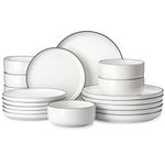 MALACASA 18 Piece Porcelain White Dinner Set with Black Rim, Chip Resistant Plates and Bowls Set Modern Round Dinnerware Sets Tableware, Dishwasher & Microwave Safe, Series Luna