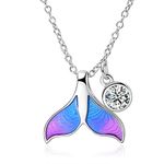 WINNICACA Mermaid Necklace S925 Sterling Silver Crystal pendant Necklace for Women Girlfriend Birthday Gifts