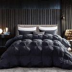 Luxurious Goose Down Feather Fiber Comforter, Exquisite Pinch Pleat Design, Black 108 x 98 , 100% Egyptian Cotton, 75 oz Fill Weight, Black,Oversize Cal King