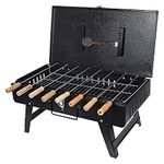 BAJAJ VACCO B-02 Heavy Metal Big Size Traveler Foldable Barbeque Grill with 8 Skewers & Charcoal Tray (Black)