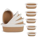 VOOWO Set of 5 Rope Basket, Woven Rope Baskets for Storage, Baskets for Gifts Empty, Small Rope Basket for Organizing, Nursery Rope Basket, Small Basket, Woven Basket for Shelves (Off White & Jute)